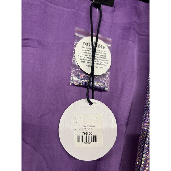 NEW NWT $615 Retrofete Audrey Midi Dress Sz Medium Wrap Iridescent Sequin Belt - Picture 8 of 10